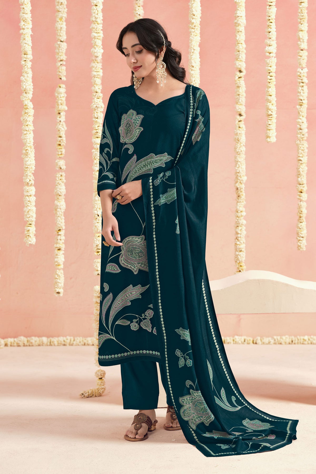 Pure Bemberg Pashmina Traditional Printed Three Piece Suit Main image