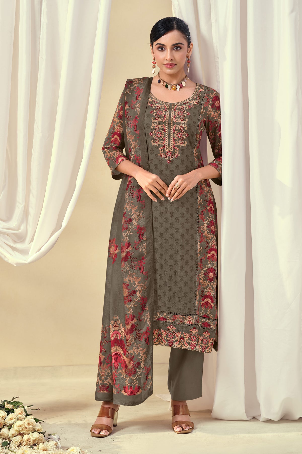 Premium Pashmina Digital Print Embroidered Salwar Suit Main image