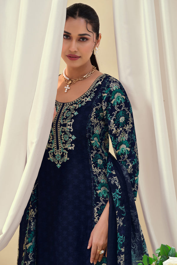 Graceful Pashmina Lace Work Embroidered Salwar Kameez