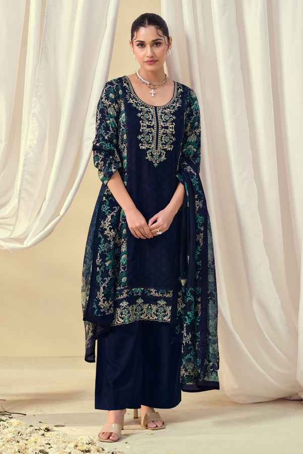 Graceful Pashmina Lace Work Embroidered Salwar Kameez