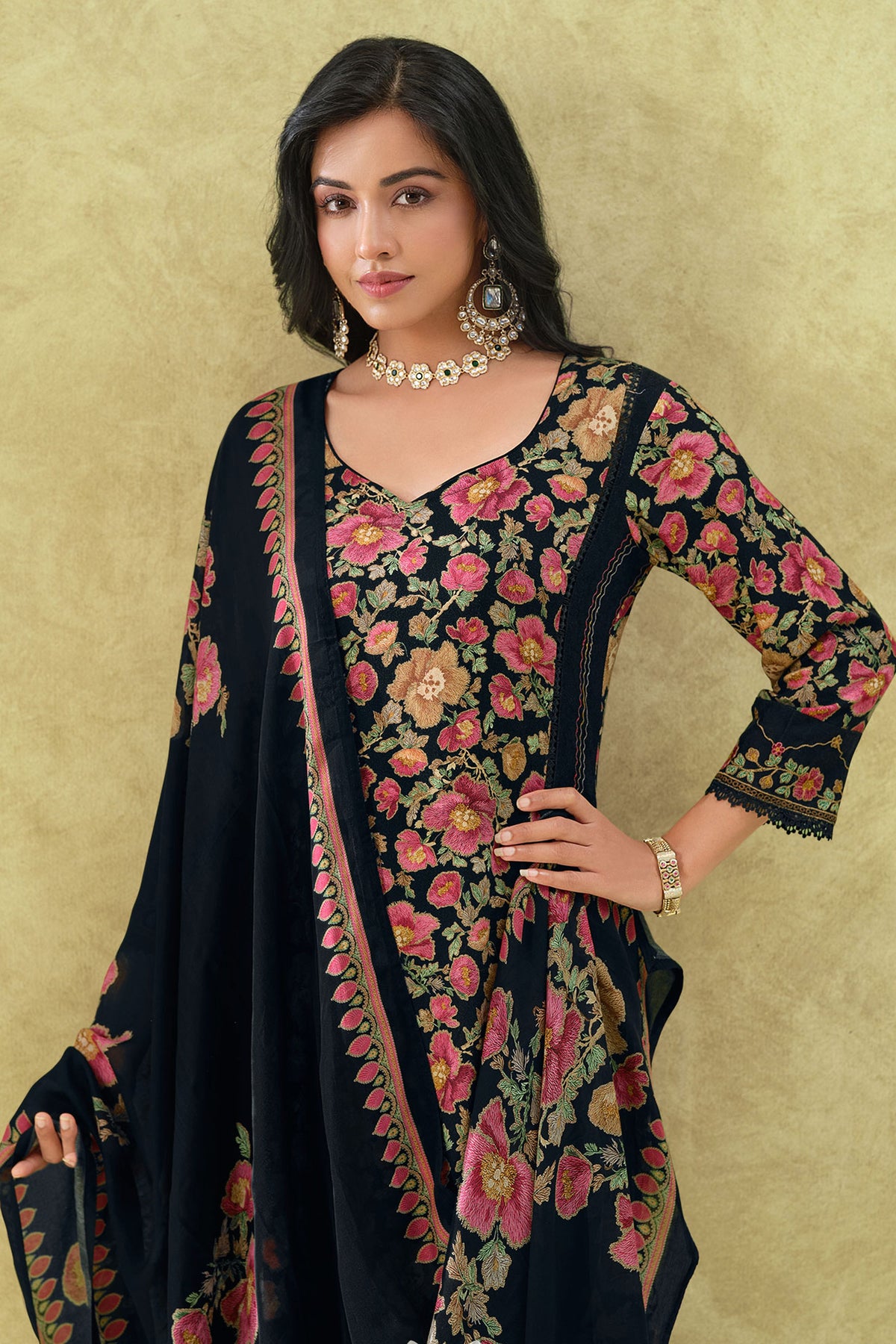 Graceful Pashmina Embroidery Work Ethnic Suit