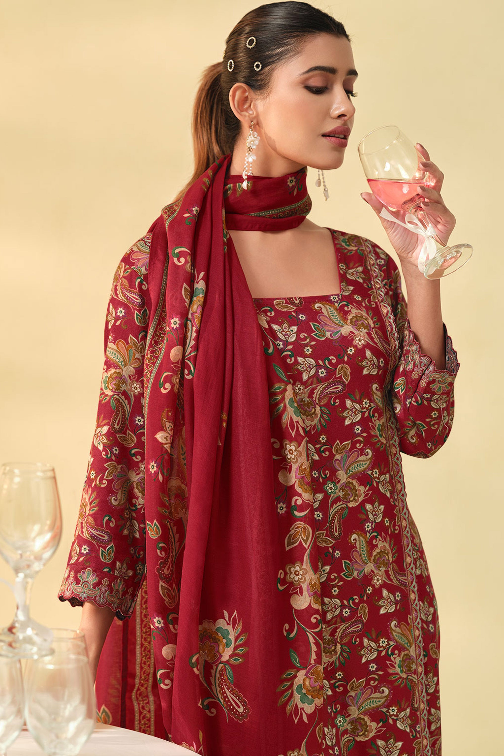 Luxury Pashmina Digital Print Designer Suit Secondary image