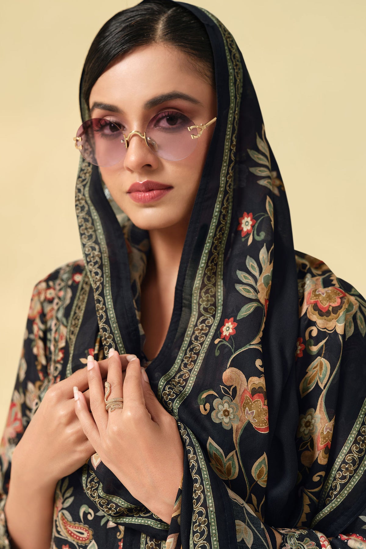 Traditional Pashmina Digital Print Three Piece Salwar Suit