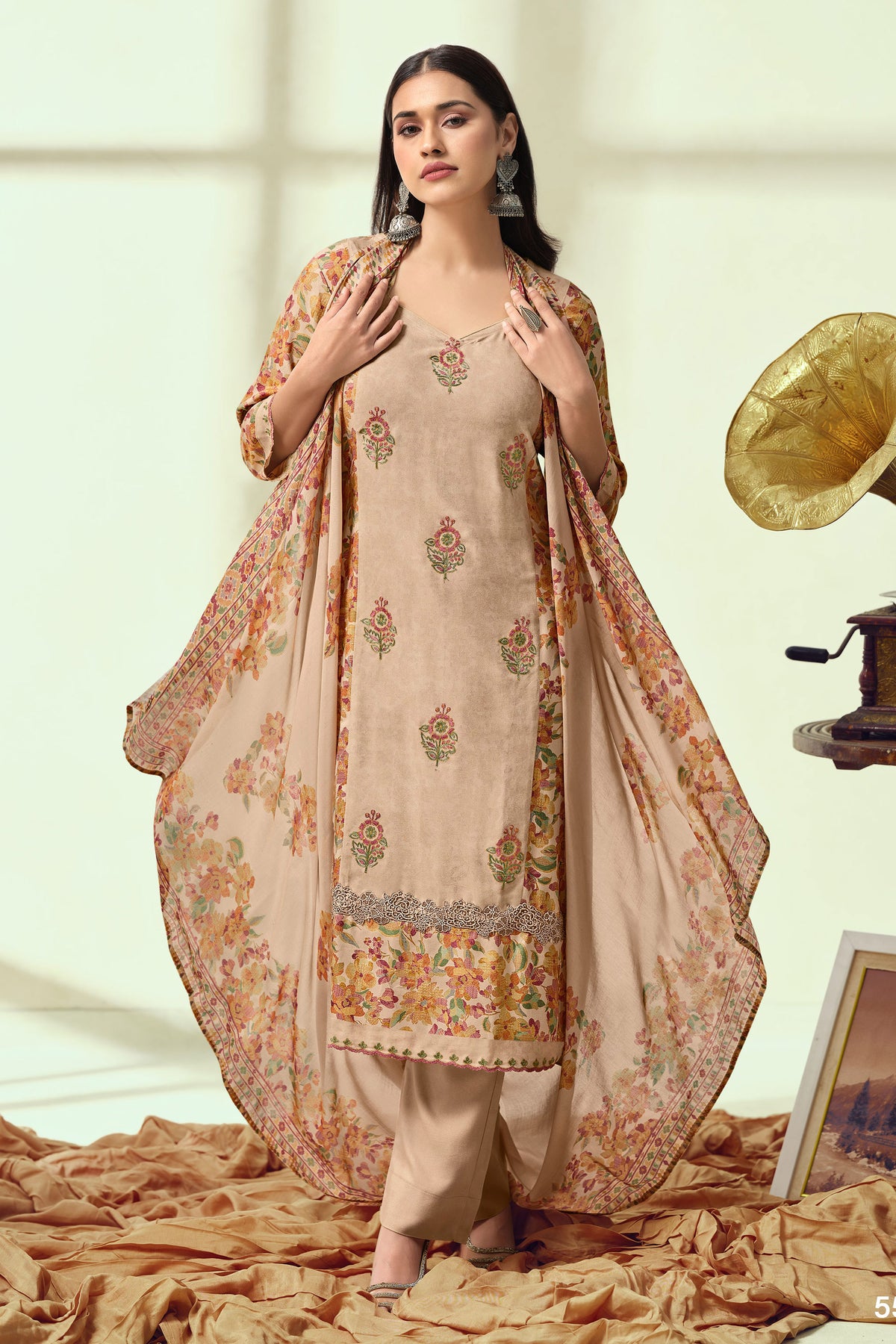 Royal Pashmina Embroidery Lace Work Casual Dress Main image