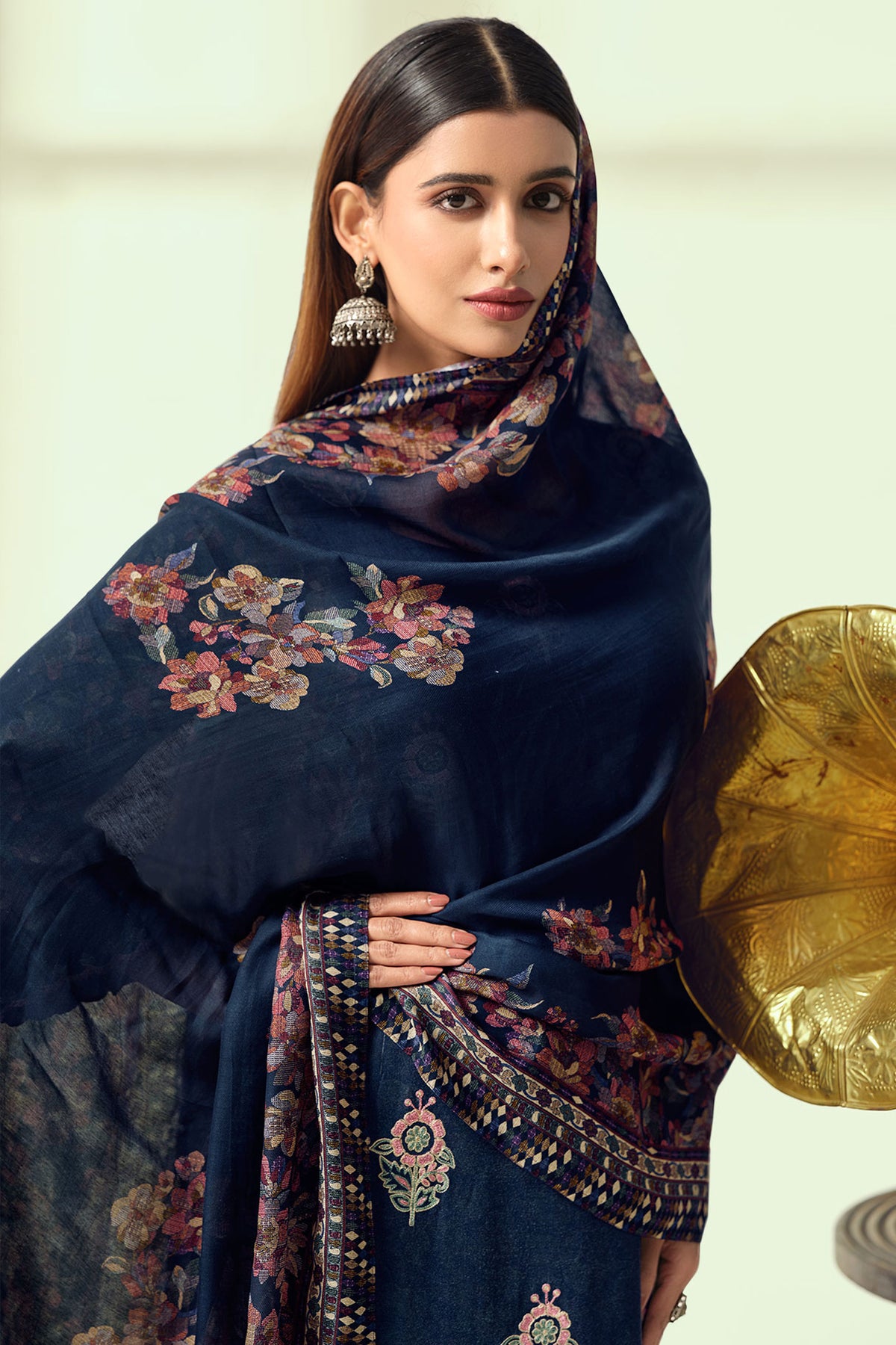 Luxury Pashmina Digital Print Dress With Lace Work Dupatta