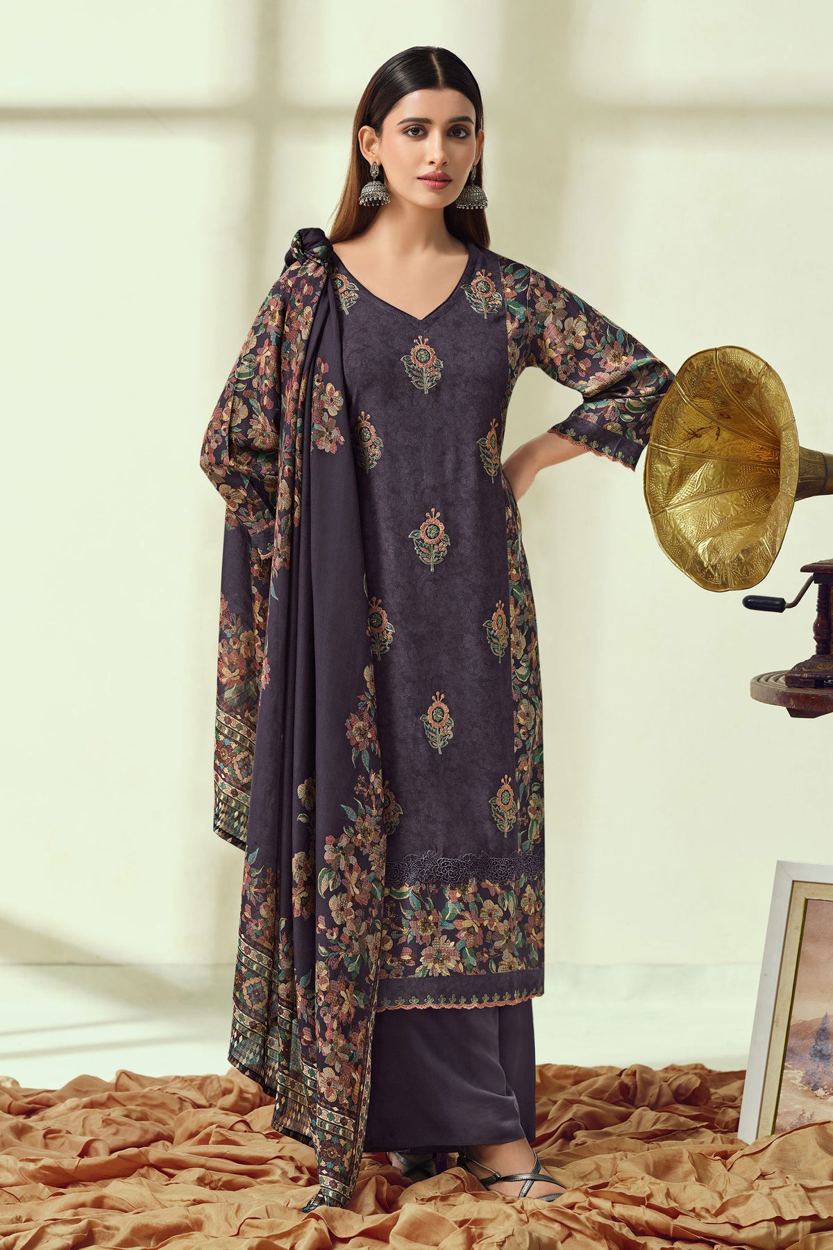 Premium Pashmina Digital Print Daily Wear Dress with Shawl Main image