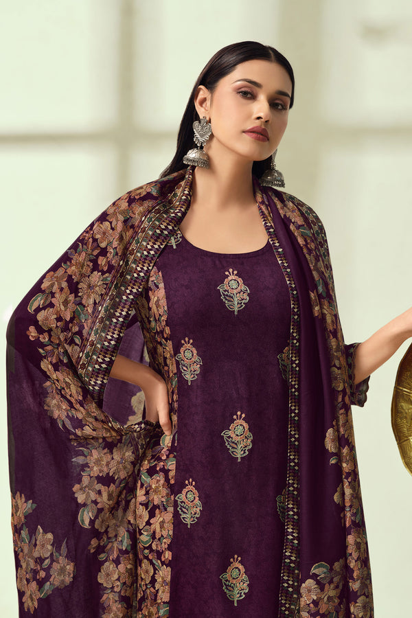 Elegant Pure Pashmina Embroidered Traditional Dress Material