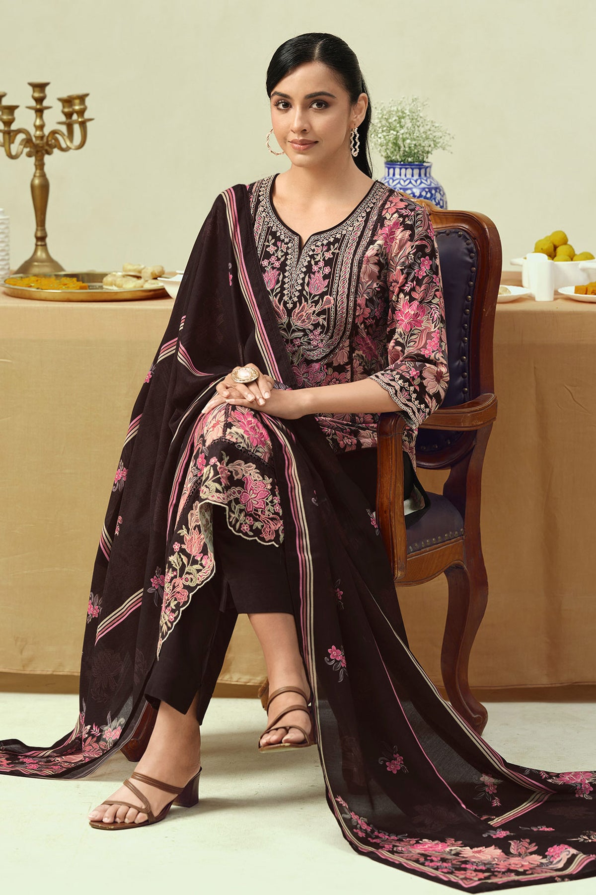 Elegant Premium Pashmina Neck And Daman Embroidery Work Salwar Suit