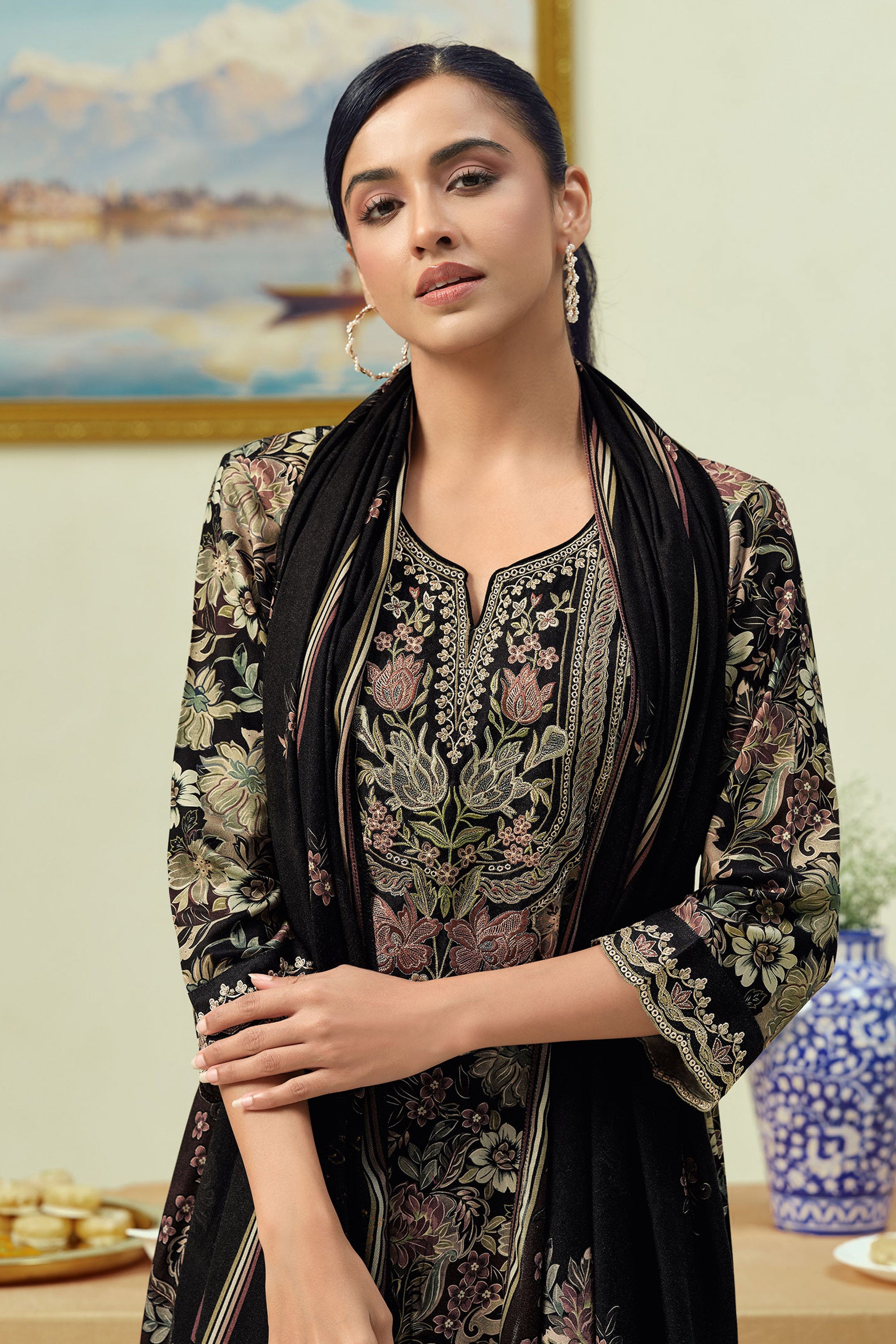 Pure Premium Pashmina Digital Print Embroidered Designer Salwar Kameez Secondary image