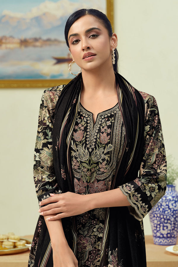 Pure Premium Pashmina Digital Print Embroidered Designer Salwar Kameez
