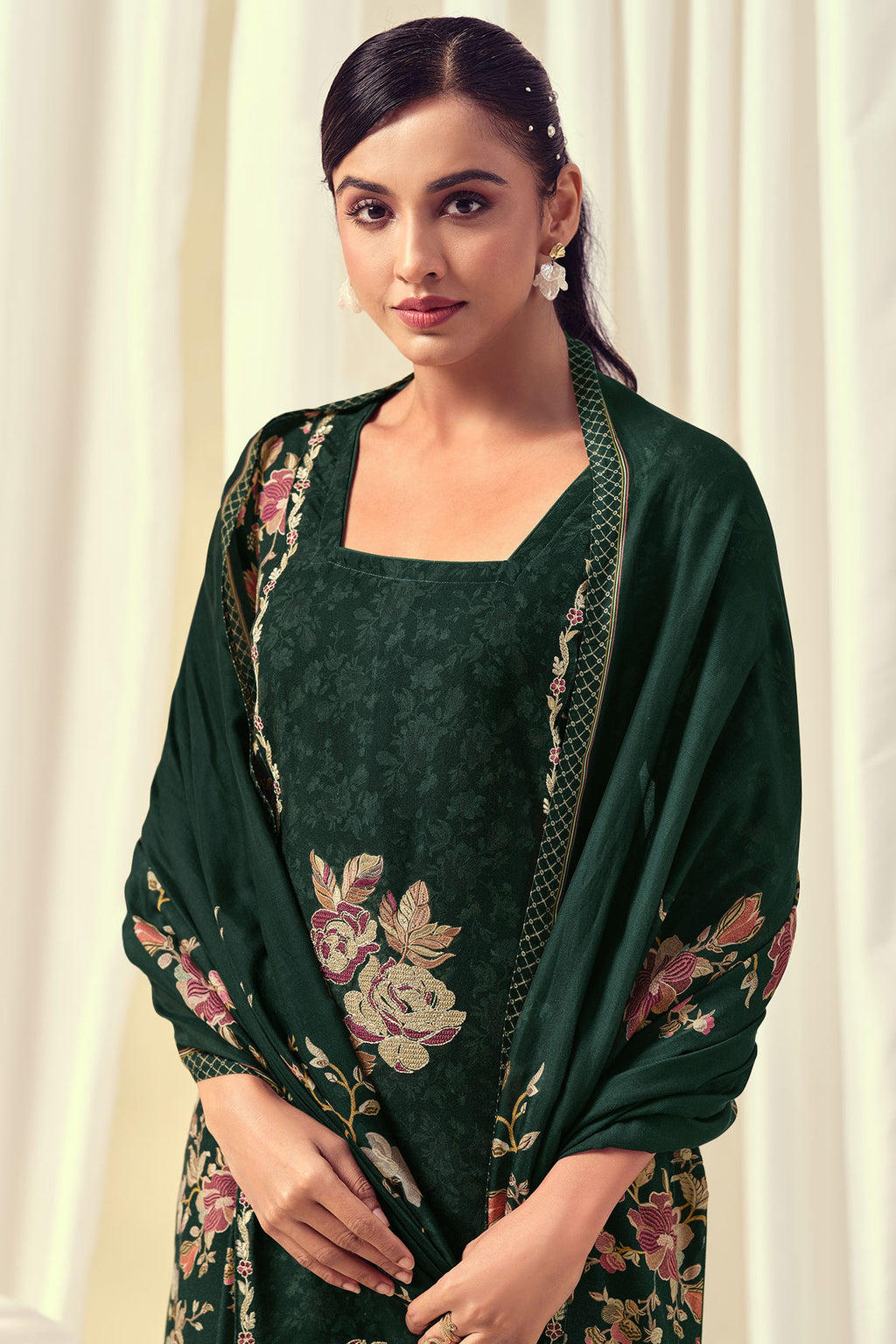 Graceful Pashmina Lace Work Ethnic Wear Salwar Kameez