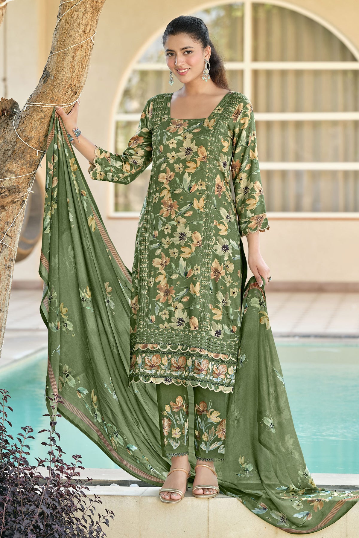 Premium Pashmina Digital Print Embroidery Daily Wear Suit