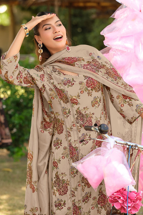 Premium Pashmina Digital Print Lace Work Casual Salwar Kameez