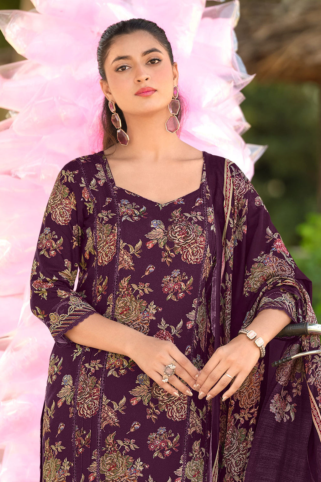 Pure Premium Pashmina Embroidered Digital Print Designer Salwar Suit