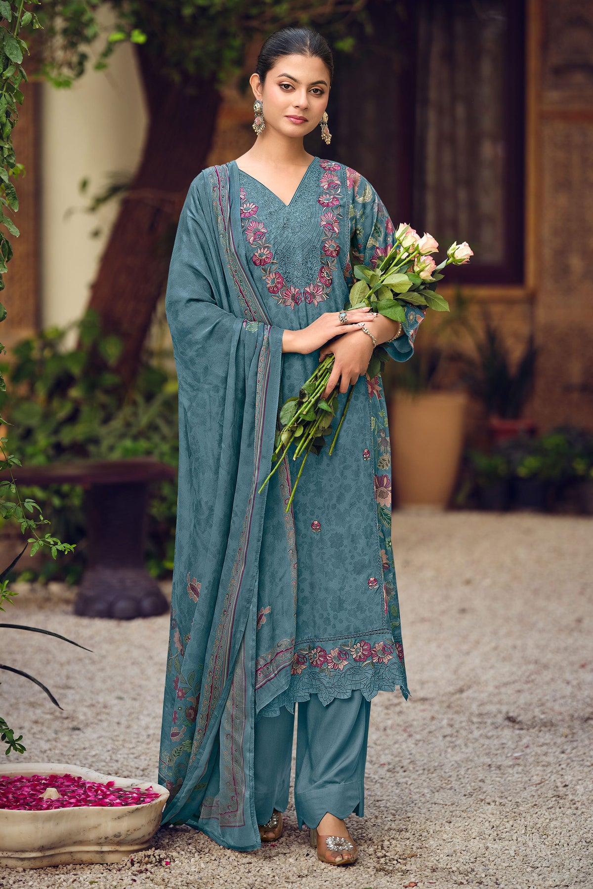 Premium Pashmina Embroidery Work Party Wear Salwar Suit