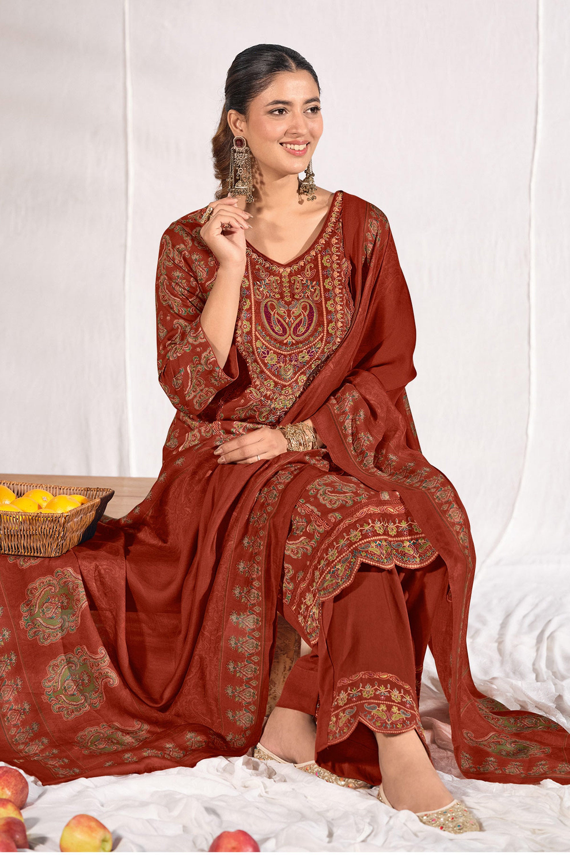 Designer Pashmina Embroidered Suit With Printed Shawl Dupatta Secondary image