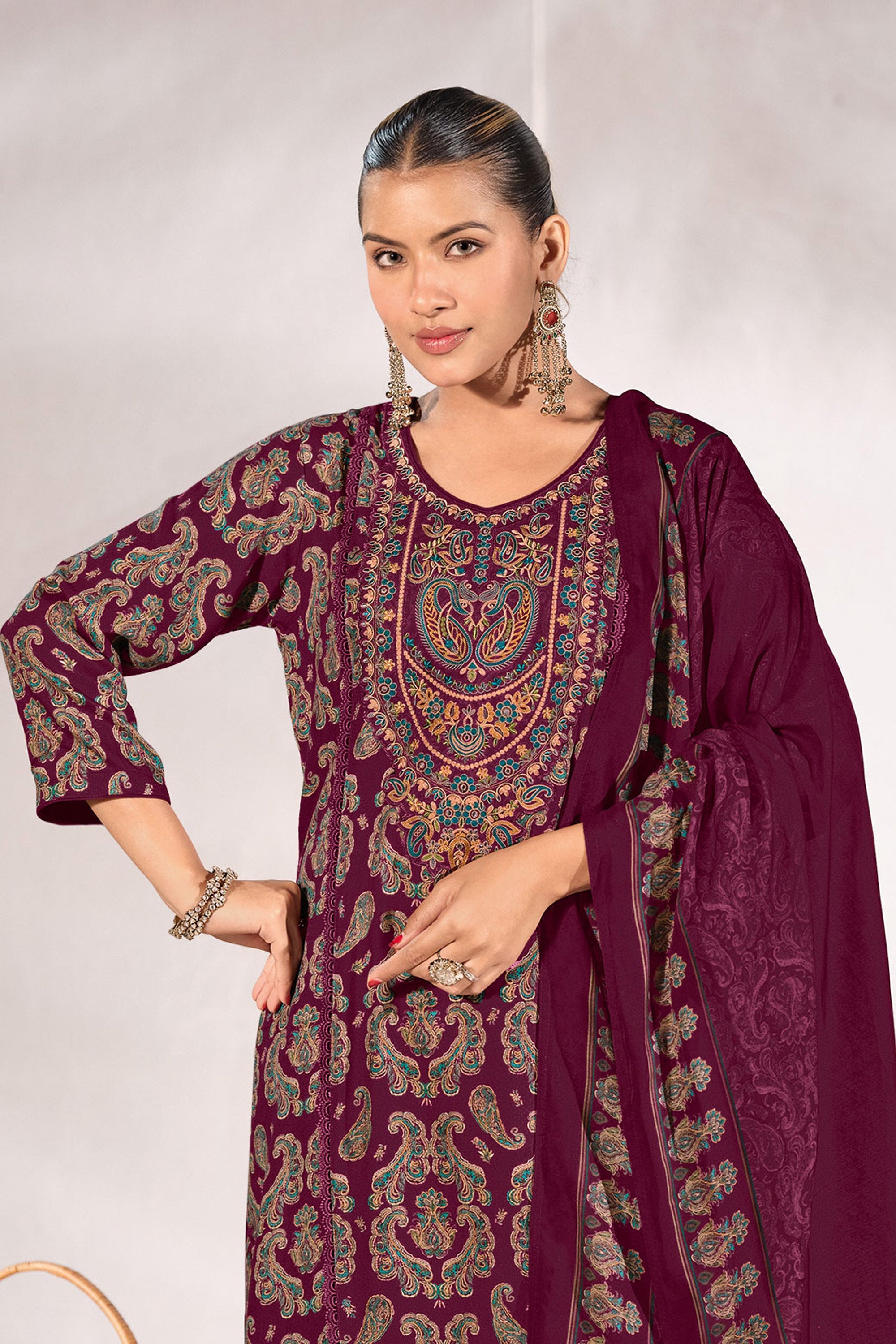 Women's Premium Pashmina Digital Printed Suit Set With Embroidery Work Secondary image