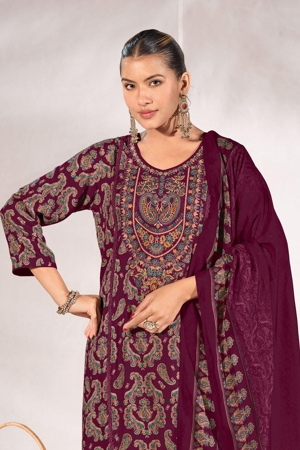 Women's Premium Pashmina Digital Printed Suit Set With Embroidery Work