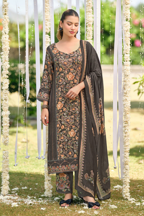 Pure Pashmina Digital Print Suit With Embroidered Bottom And Shawl