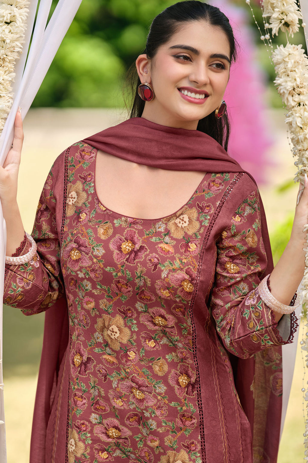 Pashmina Embroidered Dress With Digital Print Shawl Dupatta