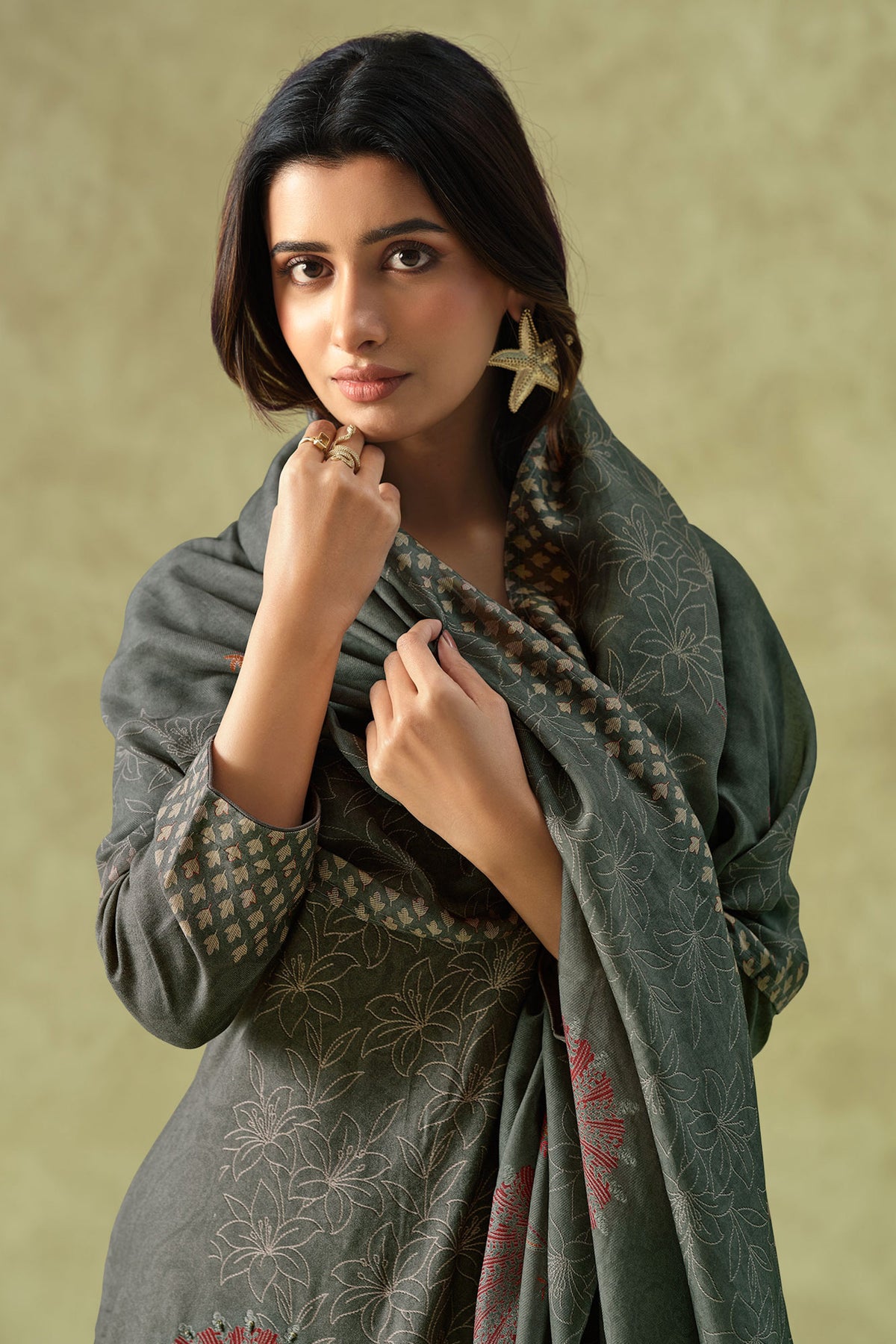 Premium Pashmina Printed Ethnic Salwar Suit With Dyed Bottom