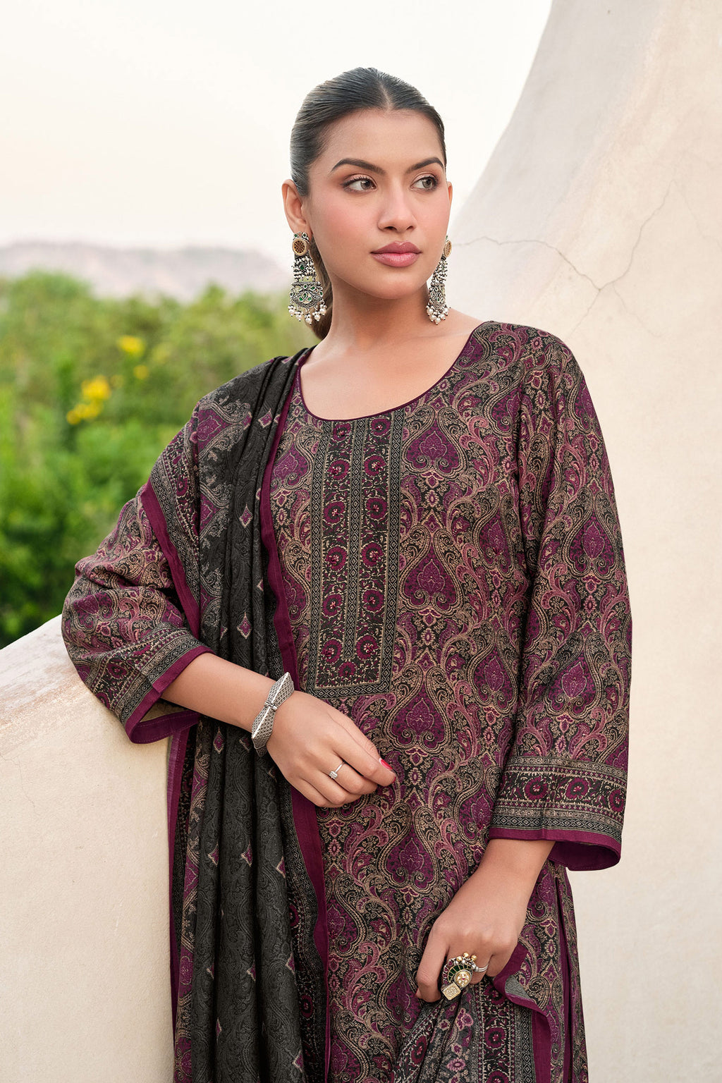 Elegant Pure Pashmina Digital Print Casual Salwar Kameez