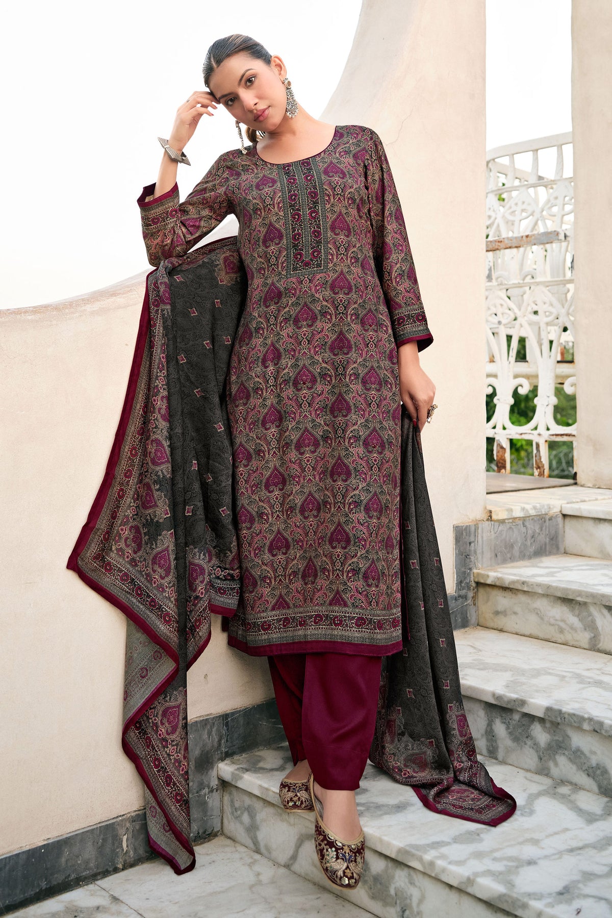 Elegant Pure Pashmina Digital Print Casual Salwar Kameez