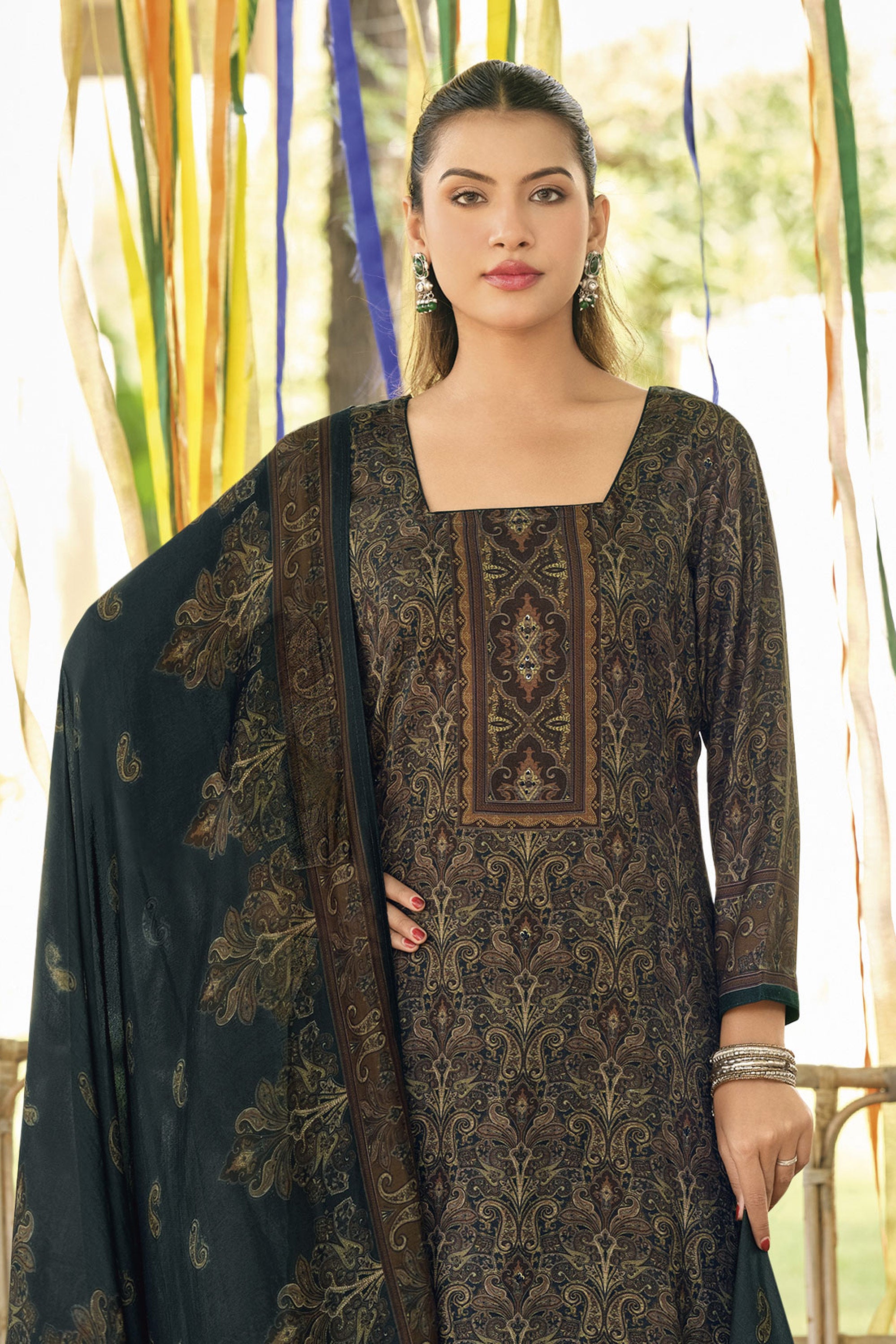 Elegant Pashmina Digital Print Salwar Suit With Printed Shawl Secondary image