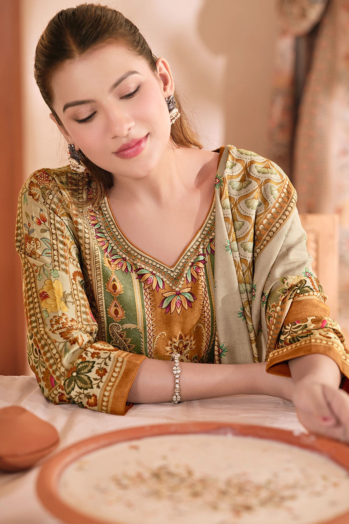 Royal Pashmina Digital Print Embroidered Casual Suit