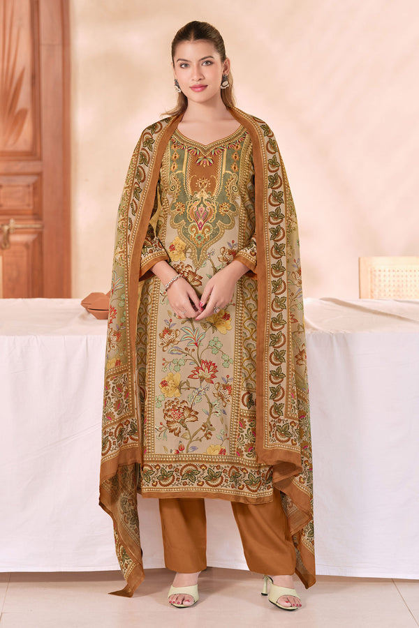 Royal Pashmina Digital Print Embroidered Casual Suit