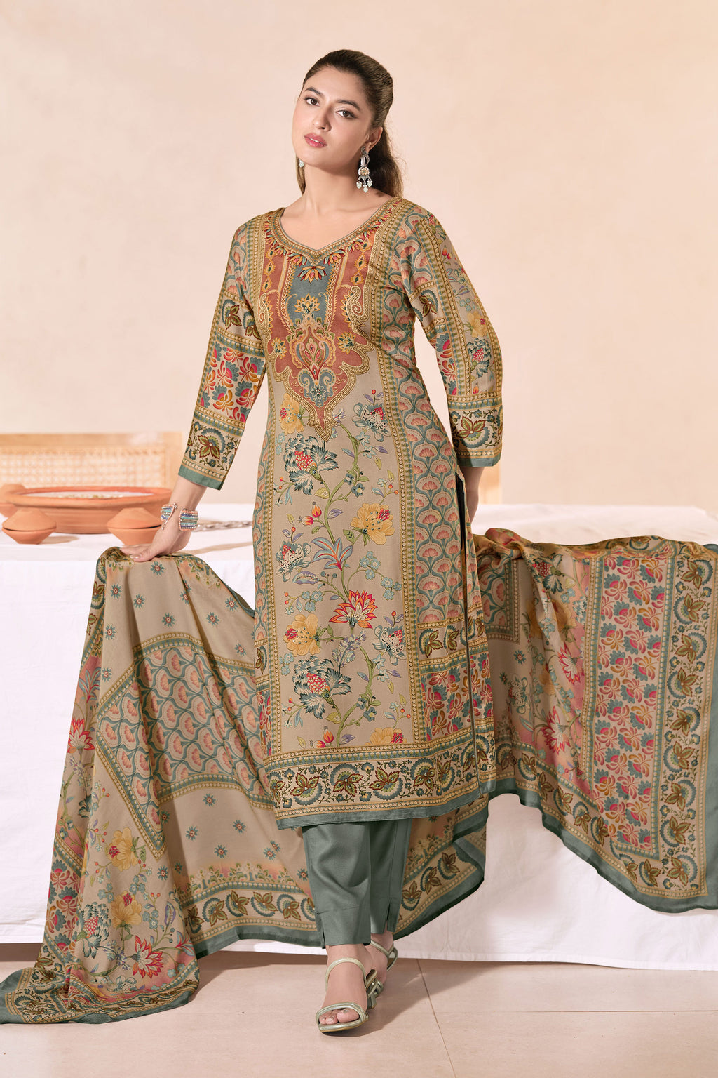 Premium Pashmina Handwork Printed Daily Wear Salwar Kameez