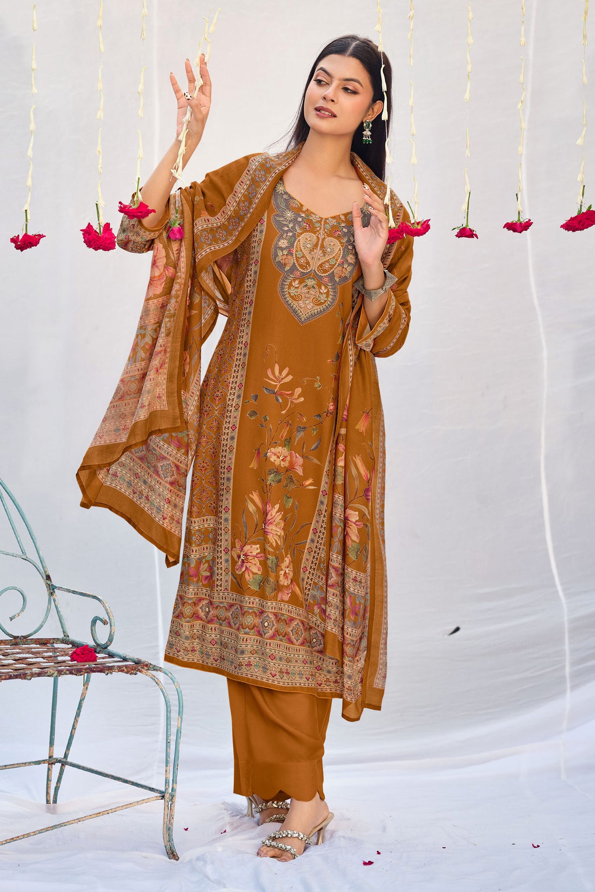 Luxury Pashmina Printed Designer Suit with Shawl Dupatta