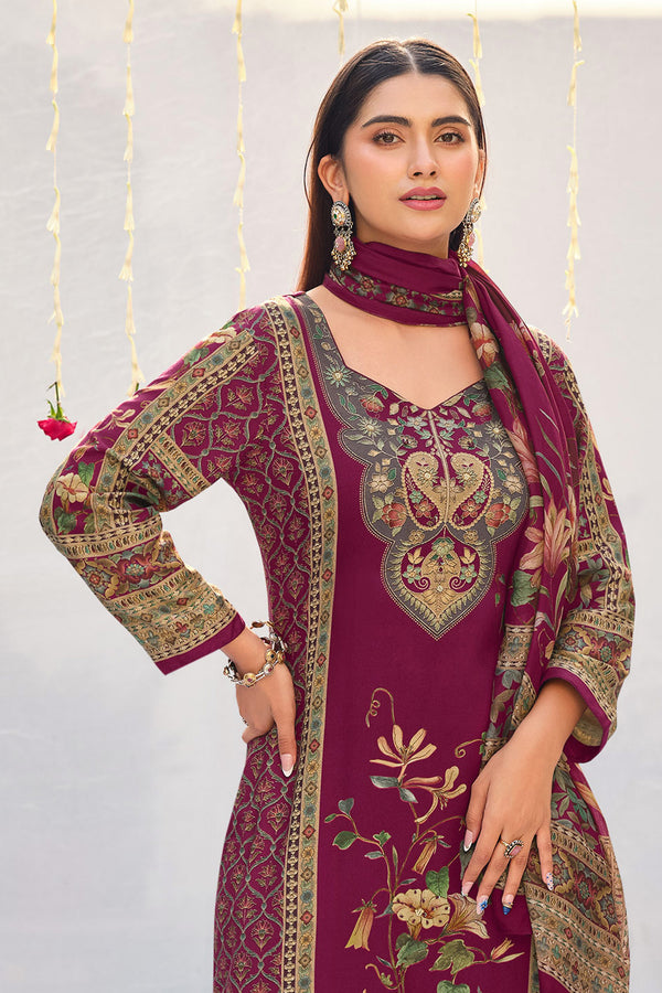 Royal Pashmina Digital Print Embroidered Festive Wear Suit