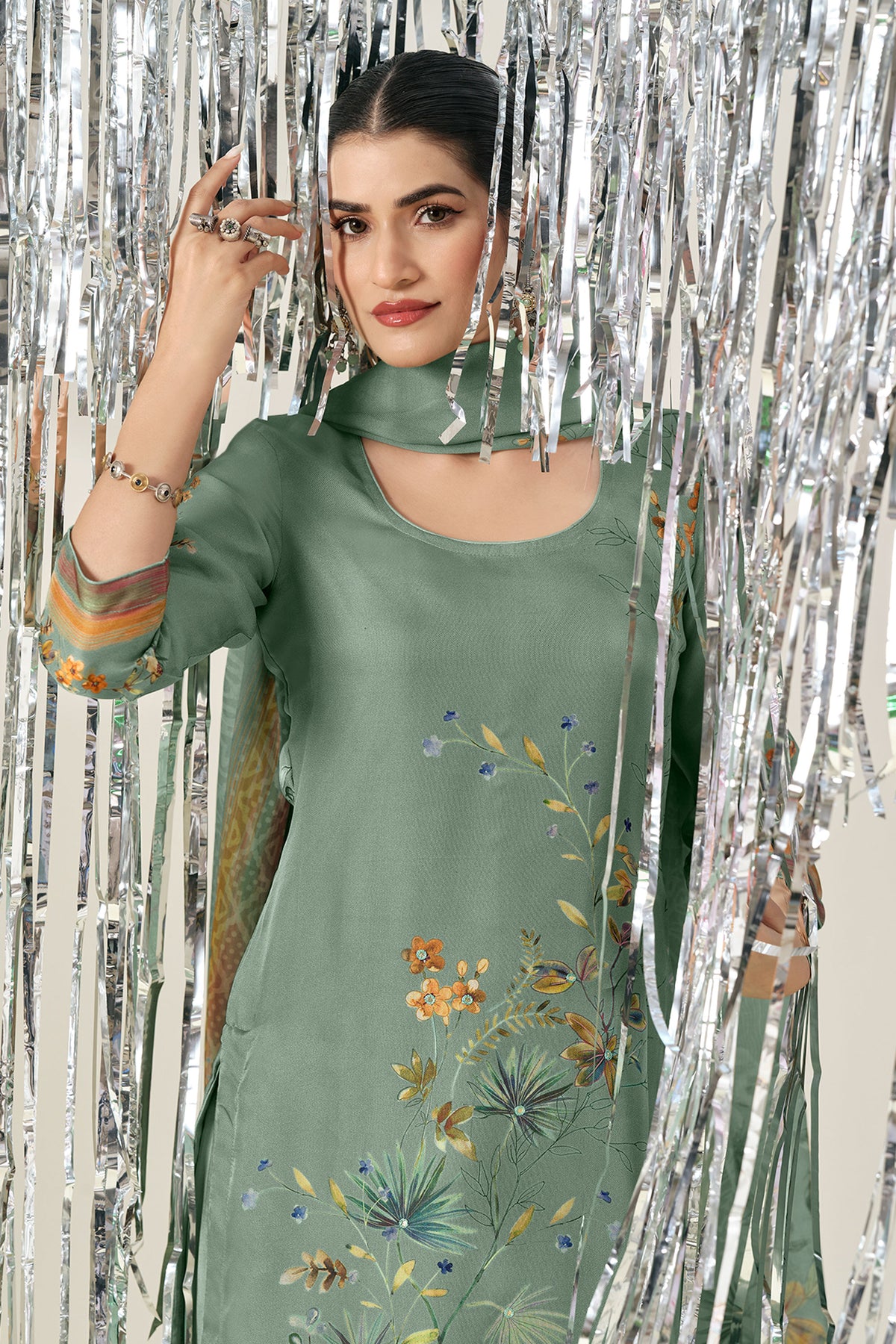 Designer Viscose Organza Digital Print Casual Wear Suit