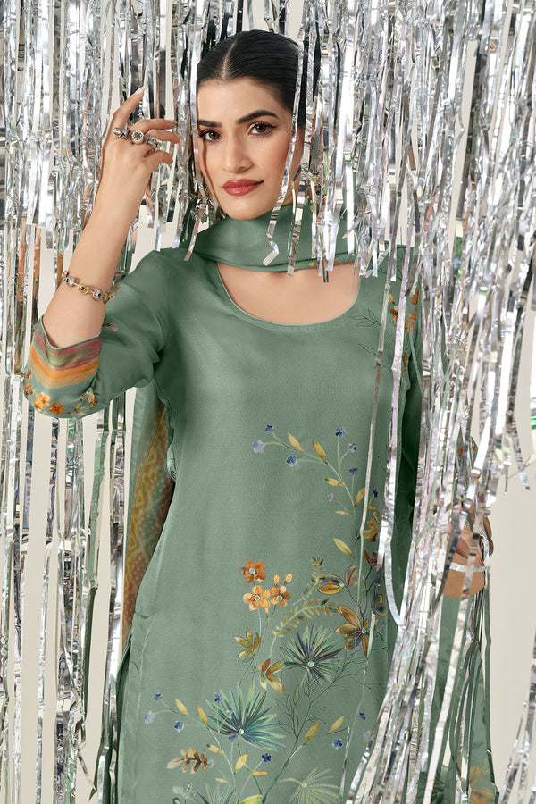 Designer Viscose Organza Digital Print Casual Wear Suit