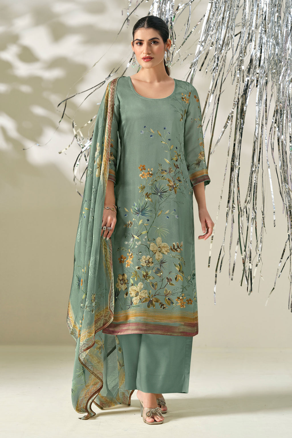 Designer Viscose Organza Digital Print Casual Wear Suit