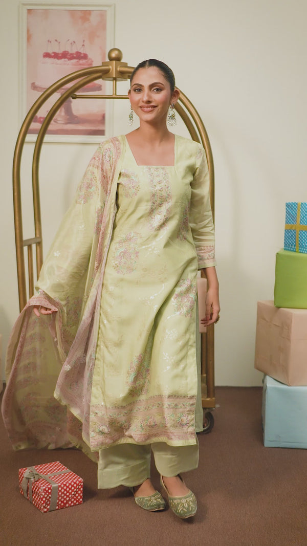 Bemberg Modal Digital Print Sequins Embroidered Salwar Suit