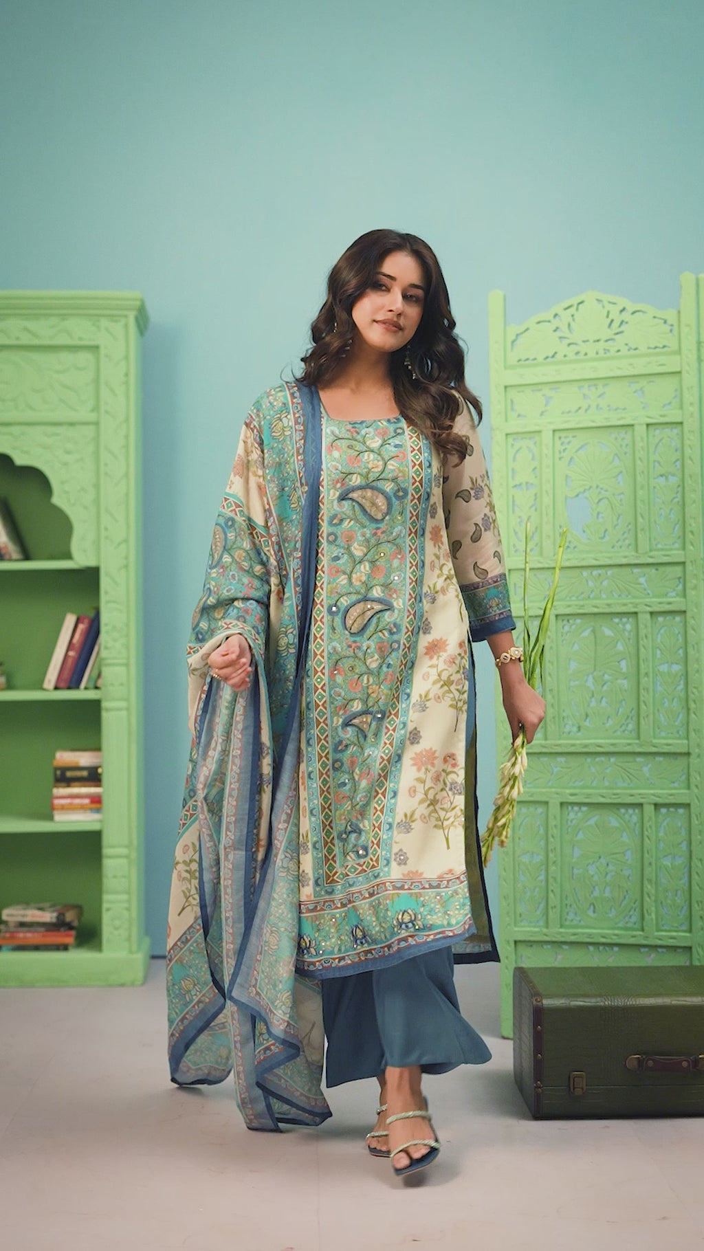 Bemberg Fancy Silk Handwork Digital Print Salwar Suit